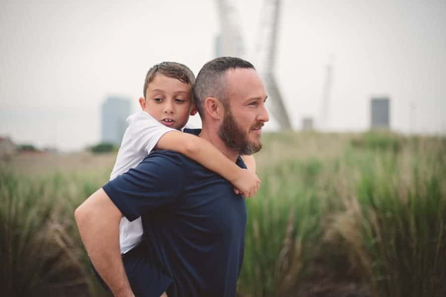 dad and son at skydance bridge