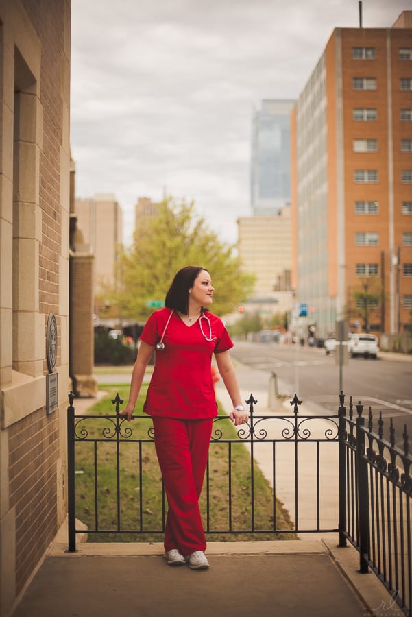 nursing student in front of cathedral